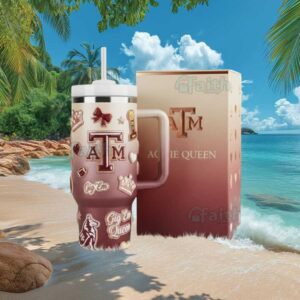Texas A&M “Aggie Queen” Gig 'Em Pink Ombre Coquette Style Tumbler