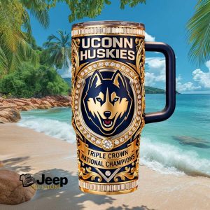 UConn Huskies Triple Crown National Champions Gold Embossed Tumbler