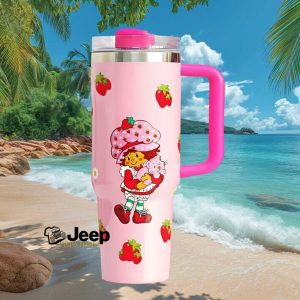 Vintage Strawberry Shortcake Pink 40oz Insulated Travel Tumbler with Handle.jfif