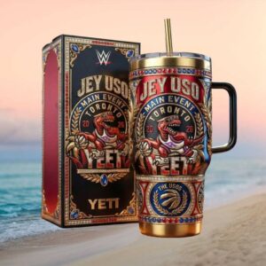 WWE Jey Uso “Yeet” Main Event Toronto 2026 Gold Tumbler WWE Jey Uso “Yeet” Main Event Toronto 2026 Gold Tumbler