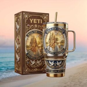 Walk For Peace Spiritual Monk & Dog Gold 40oz Tumbler with Box