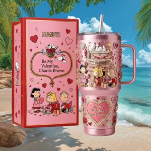 Peanuts Charlie Brown & Friends Valentine’s Day Pink Embossed Tumbler