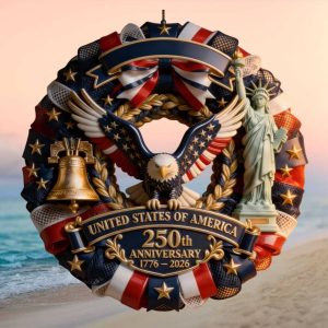 250 Years of Freedom American Eagle Wreath Ornament US Semi quincentennial 1776 2026 Commemorative DeOrnament