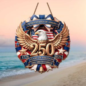 250 Years of Freedom Patriotic Eagle Wreath Personalized America 250 Ornament