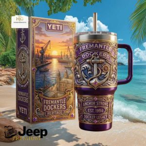 AFL Fremantle Dockers Heritage Anchor Strong Est 1994 Purple Fans Gift Stainless Steel Insulated Tumbler