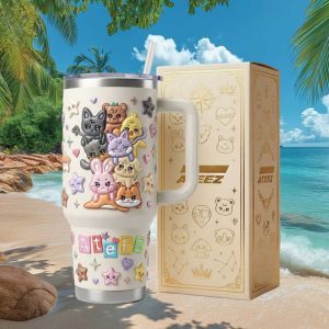 ATEEZ K Pop World Tour 2024 Cute Chibi Character Retro Stainless Steel Insulated Tumbler