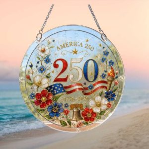 America 250th Anniversary Floral Suncatcher Ornament 1776 2026 Liberty Bell DeOrnament