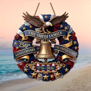 America 250th Anniversary Liberty Bell Wreath Personalized Family Ornament