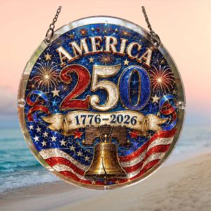 America 250th Semi Quincentennial Celebration Fireworks & Flag Patriotic Ornament