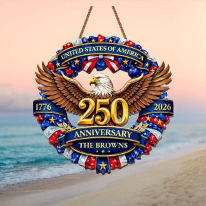 American Eagle Wreath 250th Anniversary Personalized Family Ornament USA 1776 2026 Celebration