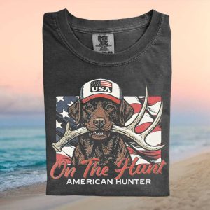 American Hunter Chocolate Lab USA Flag Deer Antler T Shirt