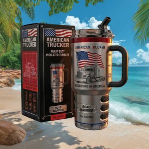 American Trucker Road Warrior Tumbler USA Flag Heavy Duty 40oz Insulated Travel Tumbler
