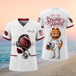 Arizona Cardinals NFL Nurse Life Garfield Tired Eyes Strong Heart T Shirt