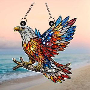 Artistic Stained Glass Flying Eagle Personalized Family Ornament
