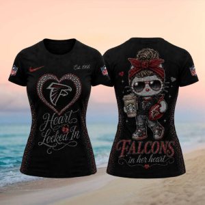 Atlanta Falcons Heart Locked In Messy Bun Football T Shirt