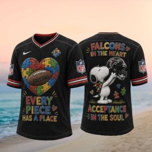 Atlanta Football Snoopy Autism Awareness Pieces V Neck T Shirt