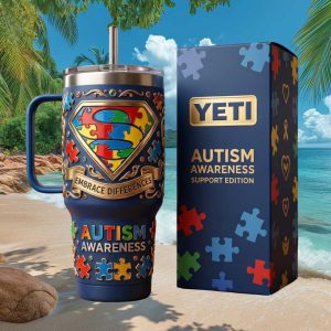 Autism Awareness Support Edition Embrace Differences 2026 Retro Colorful Gift Stainless Steel Insulated Tumbler