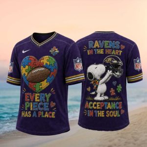 Baltimore Football Snoopy Autism Awareness Pieces V Neck T Shirt