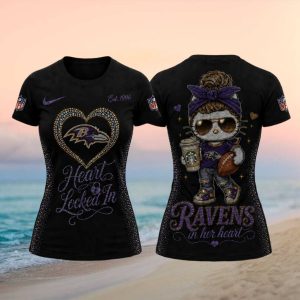Baltimore Ravens Messy Bun Mascot Heart Graphic Football Shirt