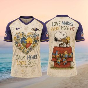 Baltimore Ravens Snoopy Autism Awareness Calm Heart Loyal Soul T Shirt