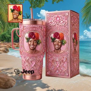 Beautiful and Strong Grace In Bloom Custom Photo Personalized Pink Luxe Stainless Steel Insulated Tumbler
