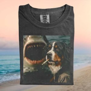Bernese Mountain Dog Smoking Glasses Shark Attack T Shirt