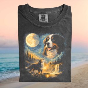 Bernese Mountain Dog Three Moon Howling Vintage Graphic T Shirt