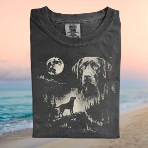 Black Labrador Full Moon Forest Wilderness Graphic T Shirt
