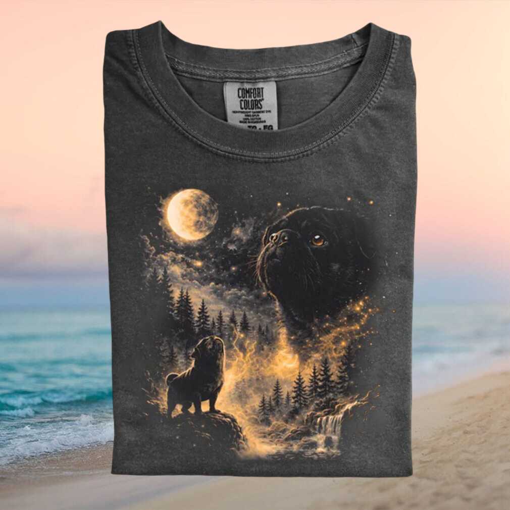 Black Pug Three Moon Wolves Galaxy Forest T Shirt Black Pug Three Moon Wolves Galaxy Forest T Shirt