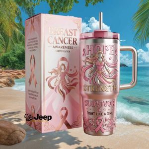 Breast Cancer Awareness Survivor Hope Strength Warrior Female Gift Stainless Steel Insulated Tumbler