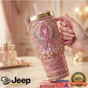 Breast Cancer Survivor Pink Ribbon Wings Hope Strength Courage 20oz Stainless Steel Insulated Tumbler