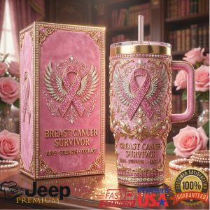 Breast Cancer Survivor Pink Ribbon Wings Hope Strength Courage 20oz Stainless Steel Insulated Tumbler