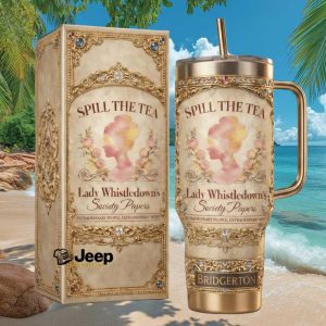Bridgerton Lady Whistledown Society Papers Spill The Tea Regency Style Fan Gift Stainless Steel Insulated Tumbler
