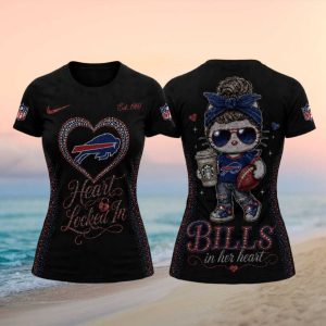 Buffalo Bills Heart Locked In Rhinestone Style Fan T Shirt