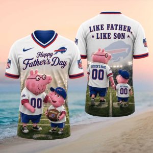 Buffalo Bills Personalized Father's Day Gift Peppa Pig Dad & Son Name & Number T Shirt