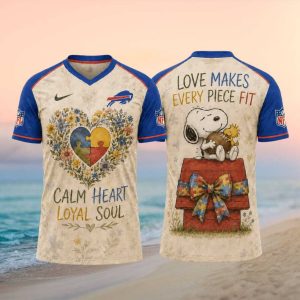 Buffalo Bills Snoopy Autism Awareness Calm Heart Football T Shirt