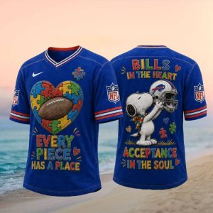 Buffalo Football Snoopy Autism Awareness Pieces V Neck T Shirt