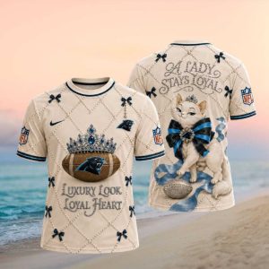 Carolina Panthers Cat Pearl Bow Lady Stays Loyal T shirt