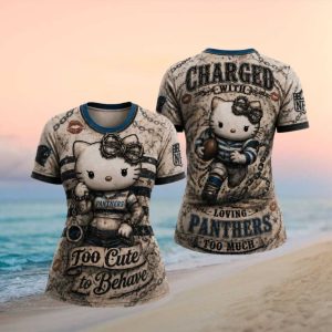 Carolina Panthers Hello Kitty NFL T Shirt Charged With Loving Panthers T Shirt