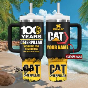 Caterpillar CAT 100 Years Anniversary Logo Custom Name Heritage Black Style 40oz Stainless Steel Insulated Tumbler