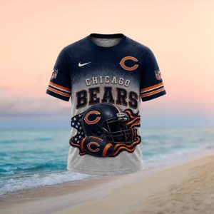 Chicago Bears American Flag Helmet Graphic Football T Shirt