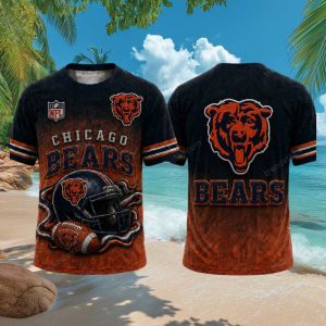 Chicago Bears Football Mascot Helmet Orange 3D Graphic T Shirt