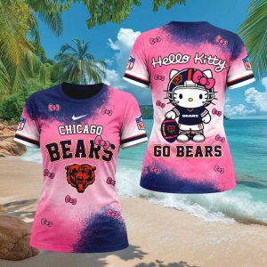Chicago Bears Hello Kitty Pink Splatter Football T Shirt
