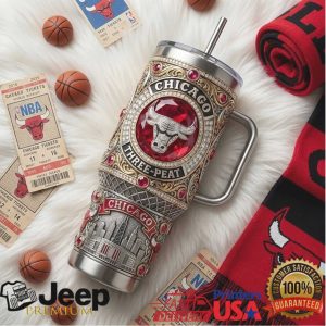 Chicago Bulls Three Peat Championship Vintage 20oz Retro Sports Fan Gift Stainless Steel Insulated Tumbler
