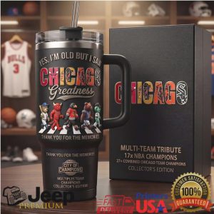 Chicago City Of Champions Multi Team Tribute Retro 20oz Sports Fan Gift Stainless Steel Insulated Tumbler