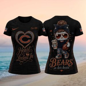 Chicago Football Heart Locked In Sparkle Mascot Girl Sports T shirt