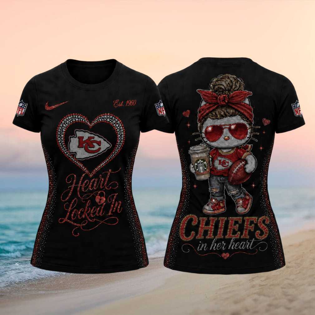 Chiefs Cute Kitty Rhinestone Heart Women Football T Shirt Chiefs Cute Kitty Rhinestone Heart Women Football T Shirt