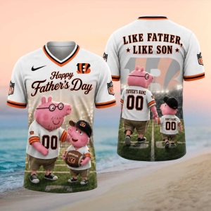 Cincinnati Bengals Custom Name Father's Day Peppa Pig Like Father Like Son Sport T Shirt