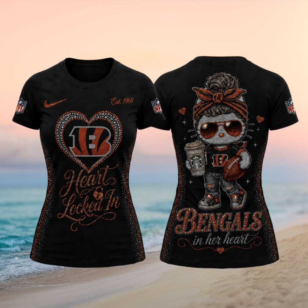 Cincinnati Bengals Heart Locked In Rhinestone Style Fan T Shirt Cincinnati Bengals Heart Locked In Rhinestone Style Fan T Shirt