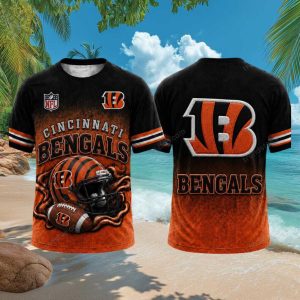 Cincinnati Bengals Striped Mascot Helmet Football T Shirt